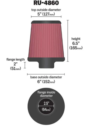 FILTER UDARA K&N RU-4860 Universal Clamp-On Air Filter 2,5 Inch