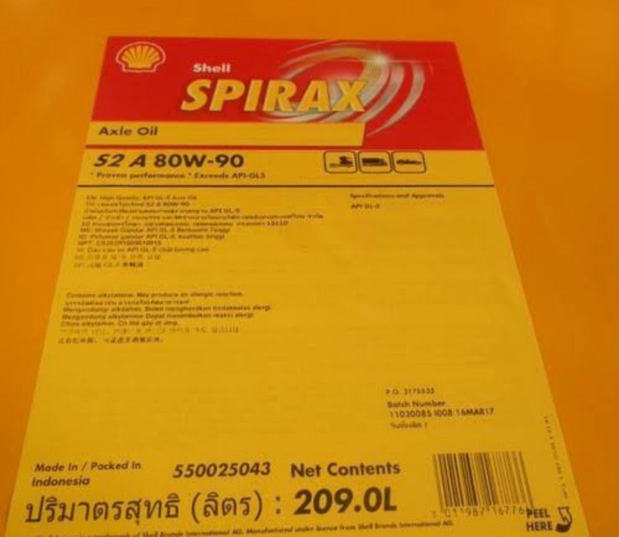 OLI TRANMISI GARDAN SHELL SPIRAX S2 A 80W-90 DRUM(209 L)
