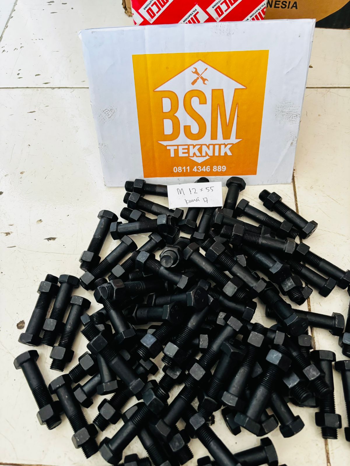 Baut Mur Baja 8.8 Drat Halus M12 x 55 MM KUNCI 17
