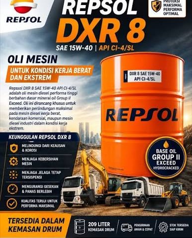 OLI DIESEL ENGINE REPSOL DXR 8 15W-40 API CI-SL Drum 209 liter